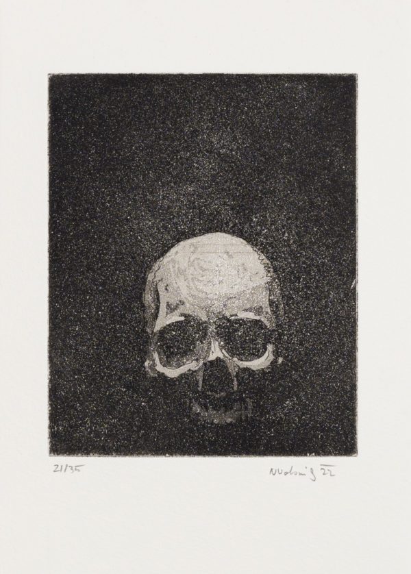 Totenkopf von Norbert Wabnig, Radierung